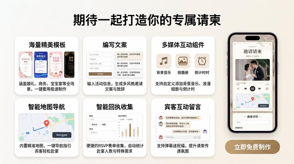 不用花钱做家校沟通会喜帖！简约得体的电子邀请函零门槛上手